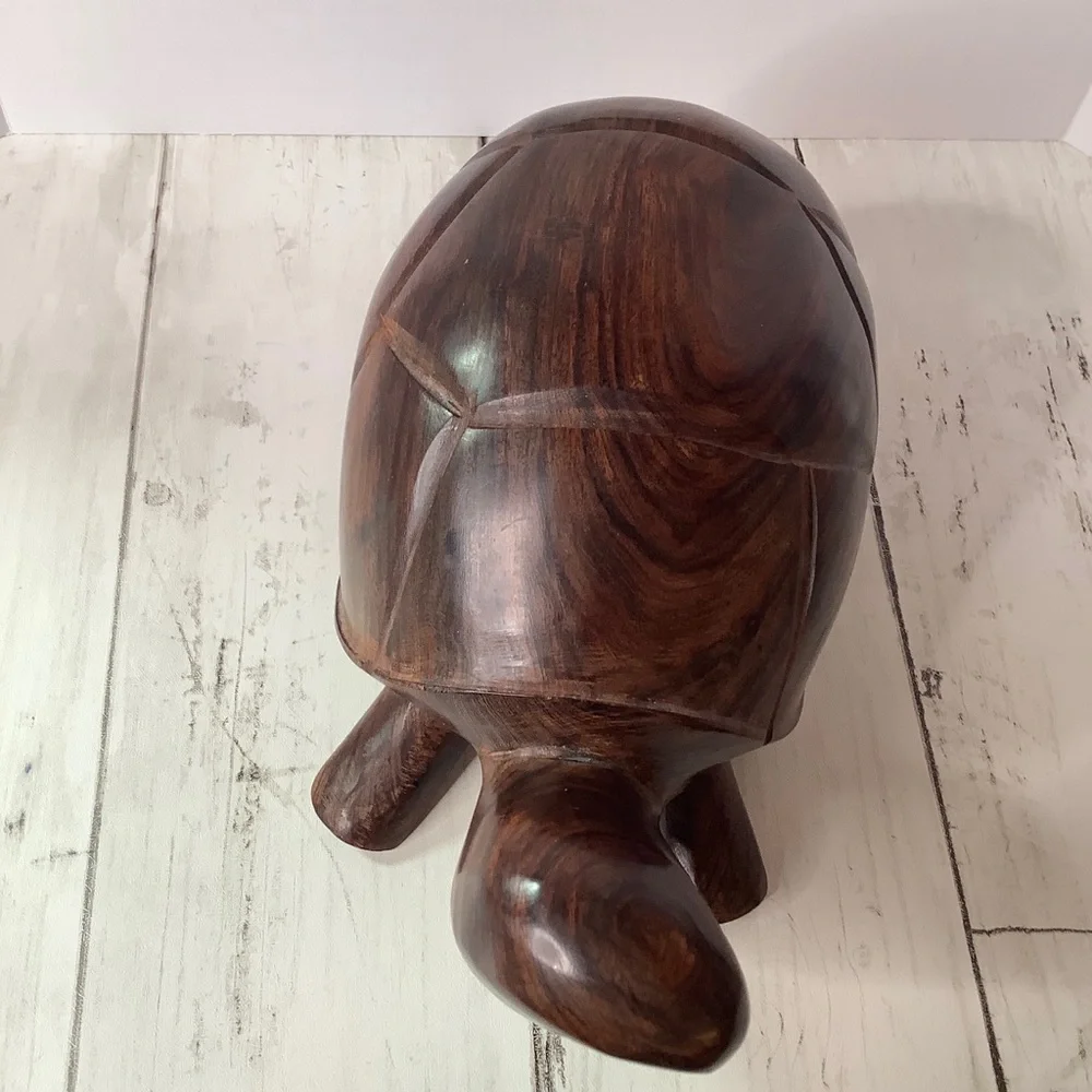 Vintage Handmade Wooden Turtle Statue Carved Wood Folk Art Animal Figurine